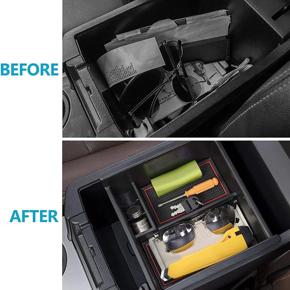 For Toyota 4Runner 2010-2021 Central Console Organizer Armrest Storage Box Pallet Tray and 2 Sets of Silicone Mats