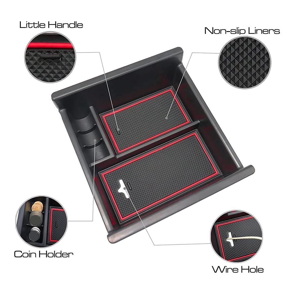 For Toyota 4Runner 2010-2021 Central Console Organizer Armrest Storage Box Pallet Tray and 2 Sets of Silicone Mats