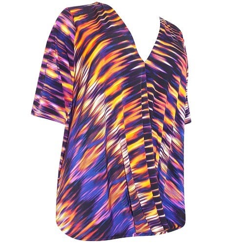 Purple Printed Mock Wrap Half Sleeve Top - Plus Size