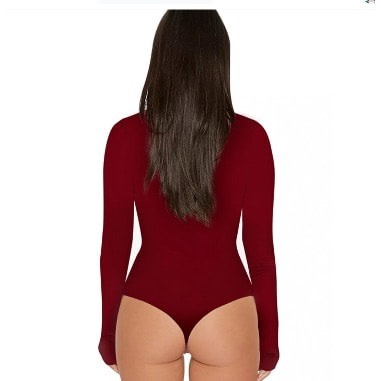Women Turtleneck Long Sleeve Bodysuit - Red