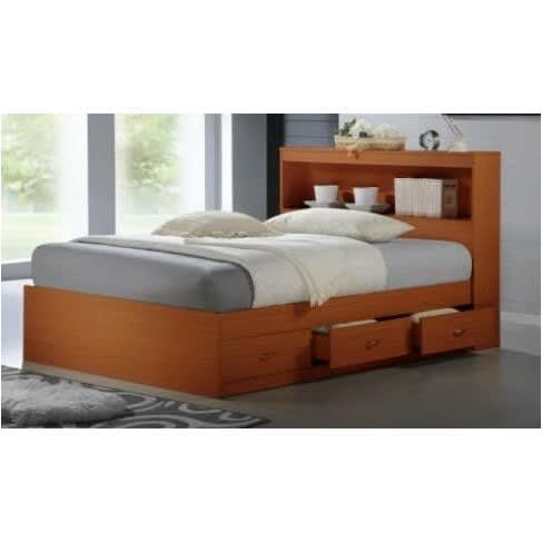 J Best Venture   Platform Bed With Drawers And Bookcase Cherry