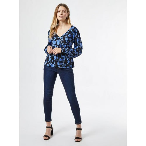 Floral Shirred Top - Blue