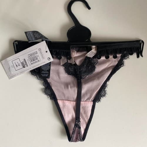 Womens Sheer Lace Thong Underwear - Black