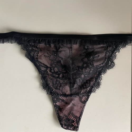 Womens Sheer Lace Thong Underwear - Black