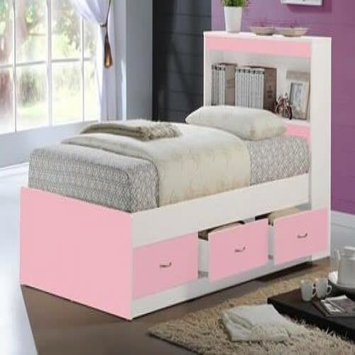 Sadia Besant - Platform Bed With Drawers And Bookcase Pink