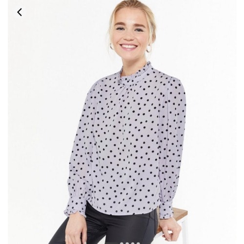 Petite Spot Shirred High Neck Top - Blue
