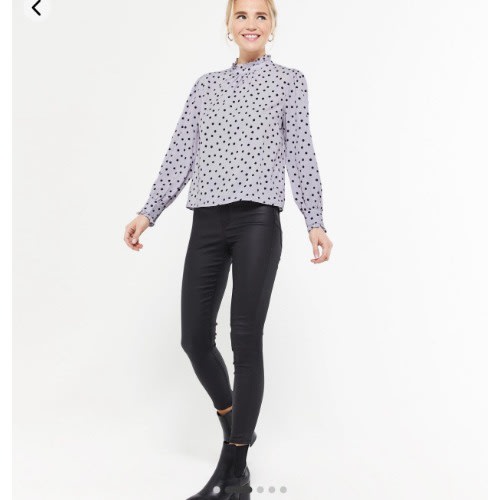 Petite Spot Shirred High Neck Top - Blue