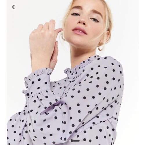 Petite Spot Shirred High Neck Top - Blue