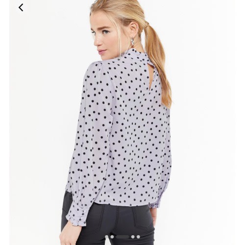 Petite Spot Shirred High Neck Top - Blue