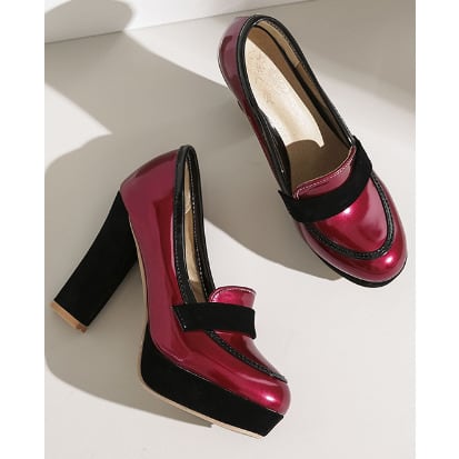 Black Contrast Coloured Bow High Heel Cover Shoes-Wine
