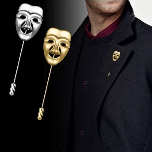 Gold And Silver Mask Lapel Brooch