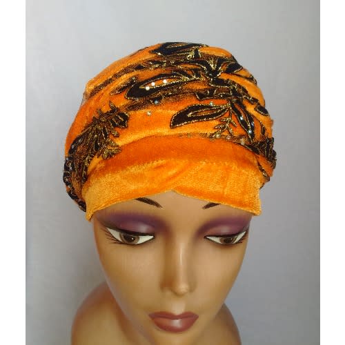 Double Wrap Laced Turban Head Wrap - Orange