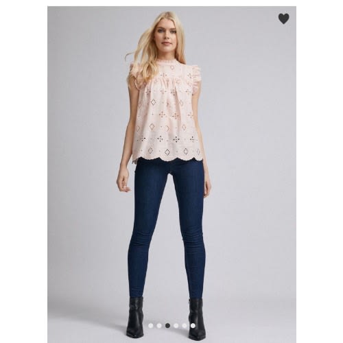 Organic Cotton Broderie Shell Top - Peach