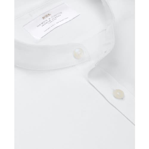 Men's White Poplin Slim Fit Collarless Shirt - Single Cuff