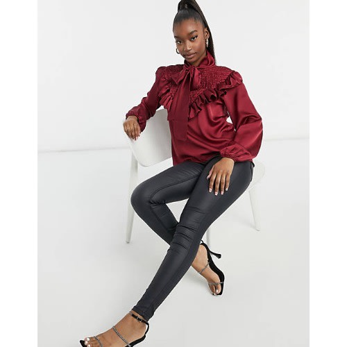 Luxe Satin Bow Tie Blouse - Burgundy