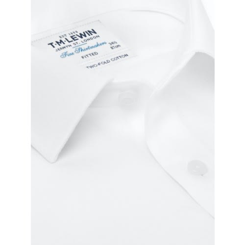 Fitted White Twill Cutaway Collar Shirt