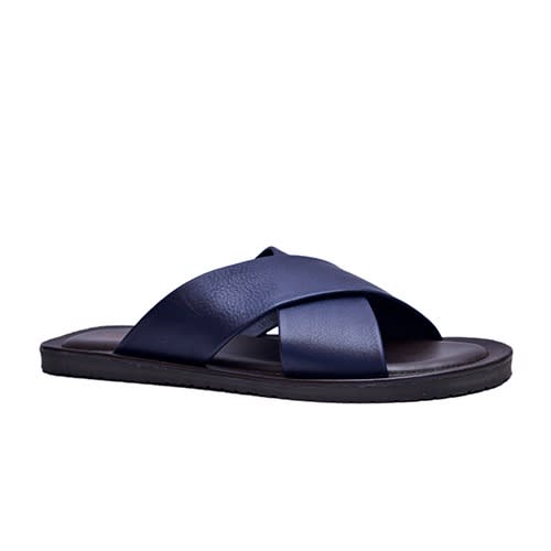 Navy Blue Cross Leather Slippers