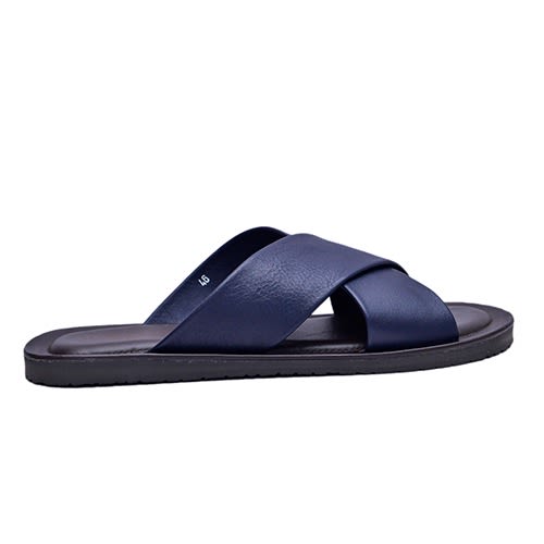Navy Blue Cross Leather Slippers