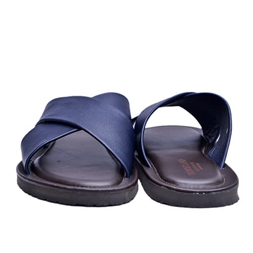 Navy Blue Cross Leather Slippers