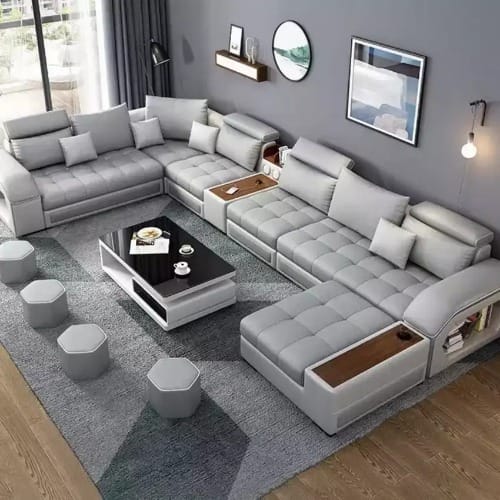 8-Seater Leather Sofa - Grey