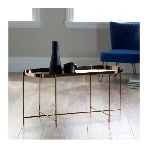 Oakland Copper Oblong Coffee Table - Metal Frame Mirrored Top Table - 100 Cm