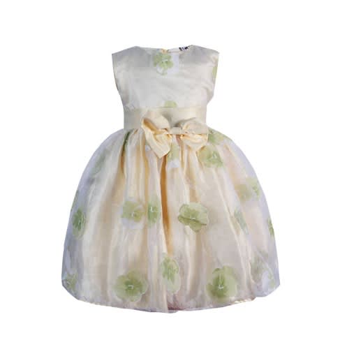 Baby Girls' Organza Dress - Off White & Touch Green