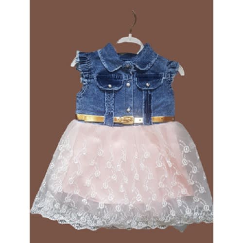Girls' Jean & Lace Dress - Blue & White