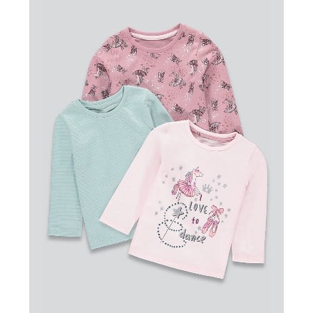 Girls 3 Pack Love To Dance Long Sleeve T-shirts