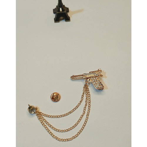 Men's Pistol Brooch With Free Pouch - Gold