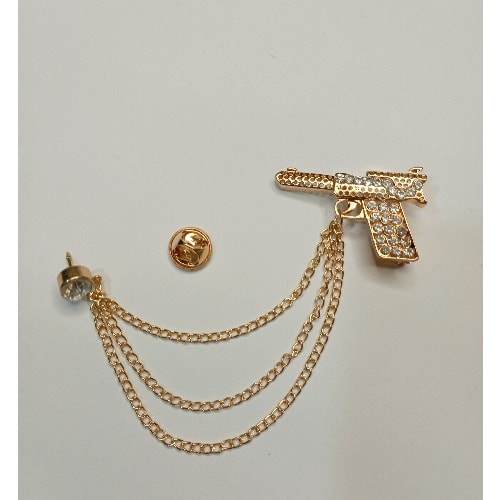 Men's Pistol Brooch With Free Pouch - Gold