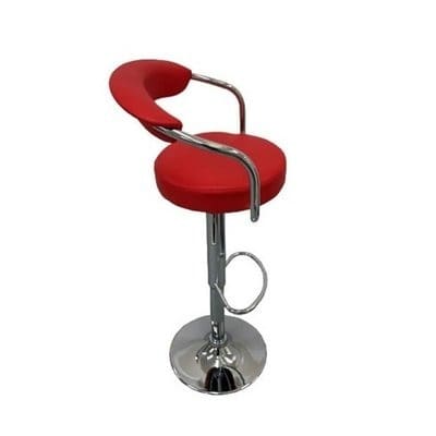 Chrome Bar Stool with Backrest - Red