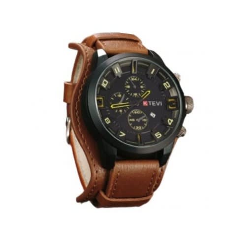Men Leather Strap Watch - Brown
