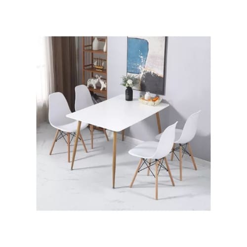 Rectangular Wooden Leg Dining Table + 6 Sitter Wooden Chairs