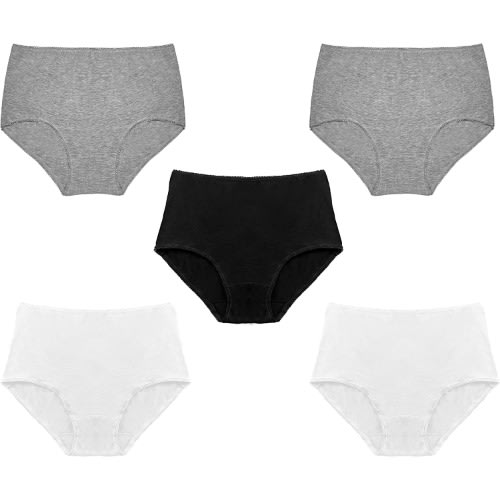 Ladies Premium Cotton Lycra Full Briefs - 5pc - Cream And Greys