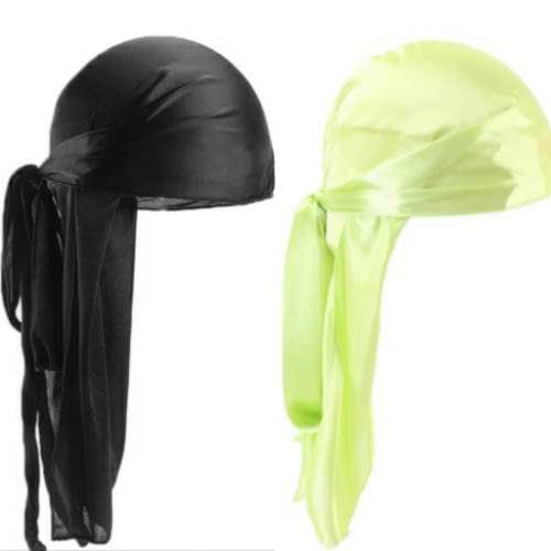 2 In 1 Silky Durags(black & Lime Green)