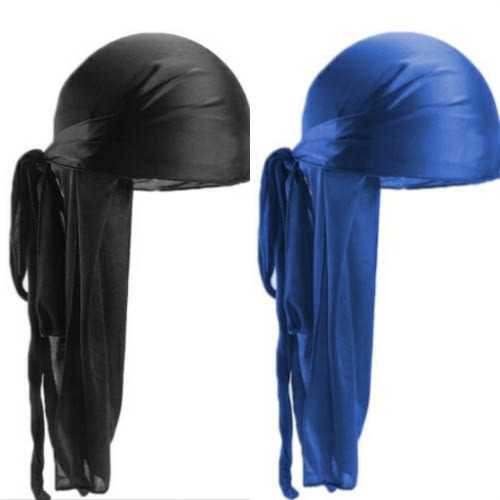 2 In 1 Silky Durags(black & Royal Blue)