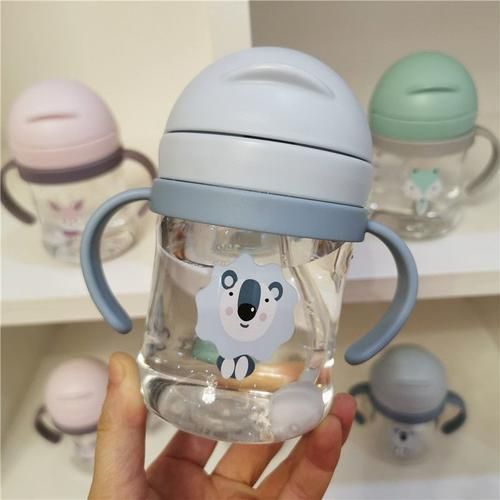 300ml Children's Cartoon Infant Scale Straw Cup Anti Choking Baby Handle Resistant Falling Water Bottle Ball Learning Drink Cup