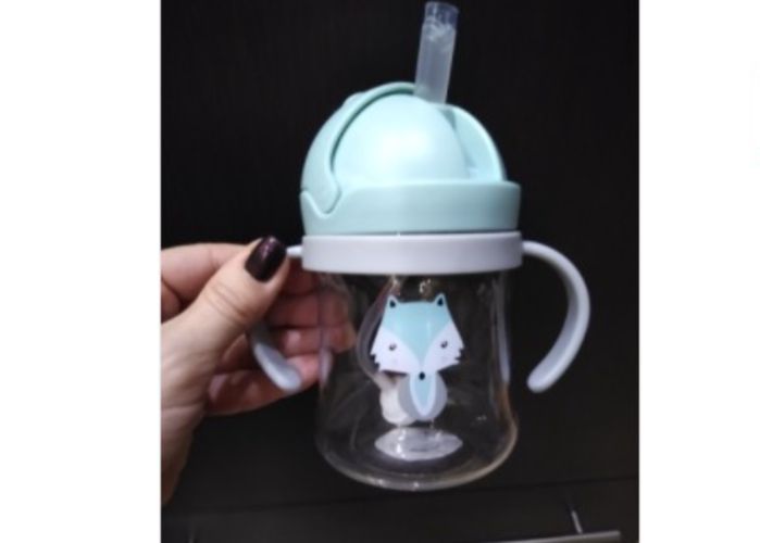 300ml Children's Cartoon Infant Scale Straw Cup Anti Choking Baby Handle Resistant Falling Water Bottle Ball Learning Drink Cup