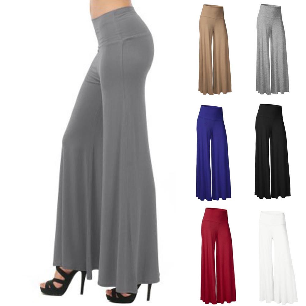 Women'S Wide Leg Pants Fashion Loose Stretch High Waist Wide Leg Long Pants Palazzo Chiffon Solid Hot Trousers(#Pink)