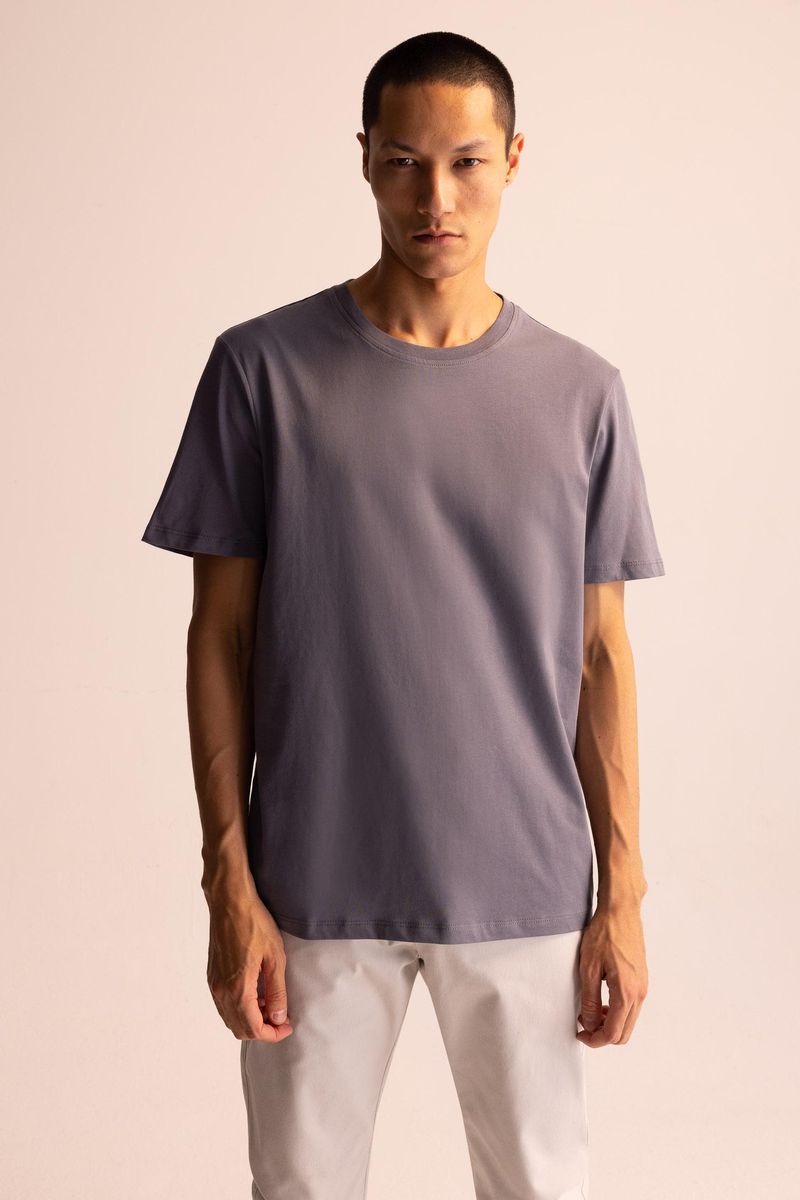 Man Regular Fit Knitted T-Shirt - Grey