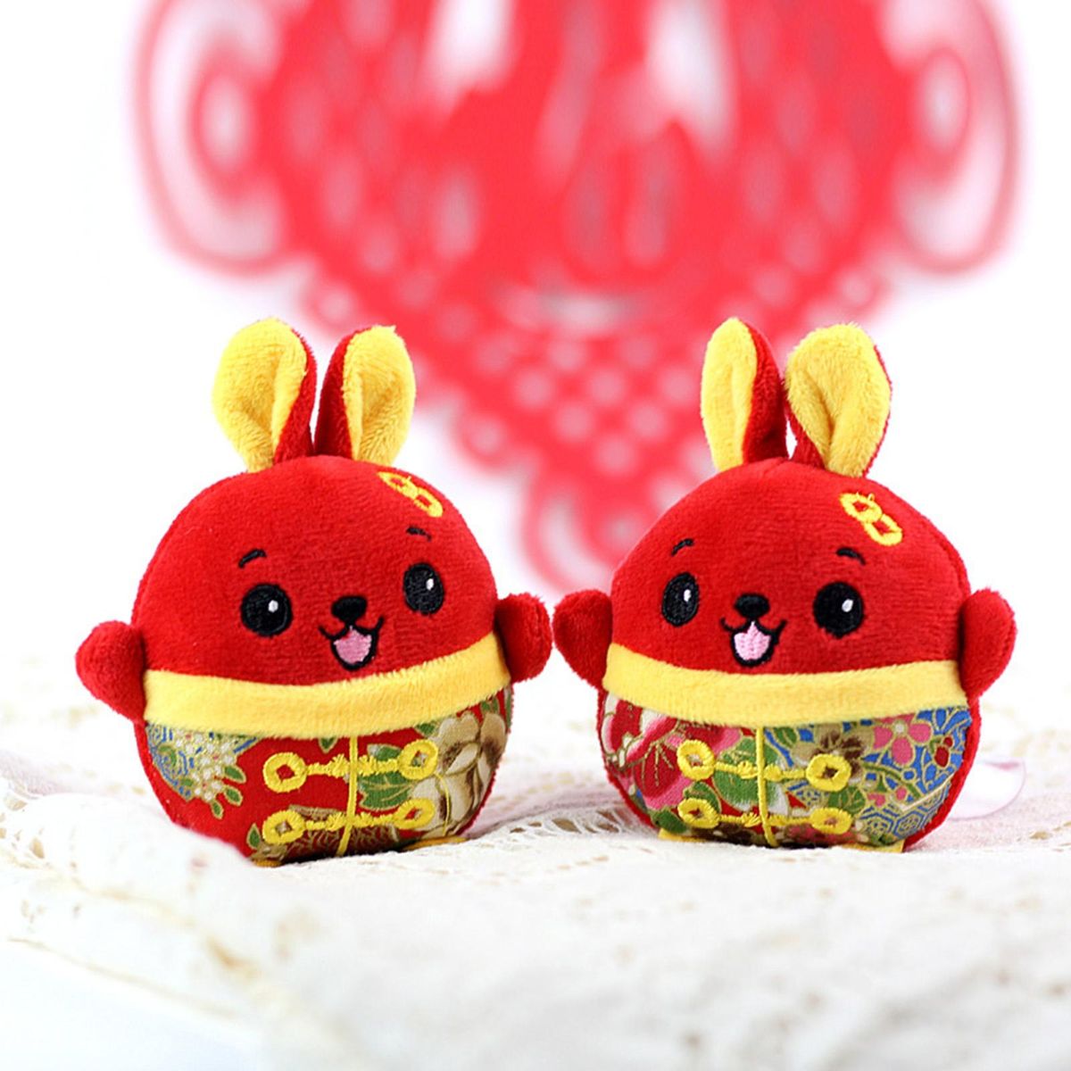 10cm Rabbit Plush Pendant 2023 New Year Mascot Stuffed Animal Doll Red