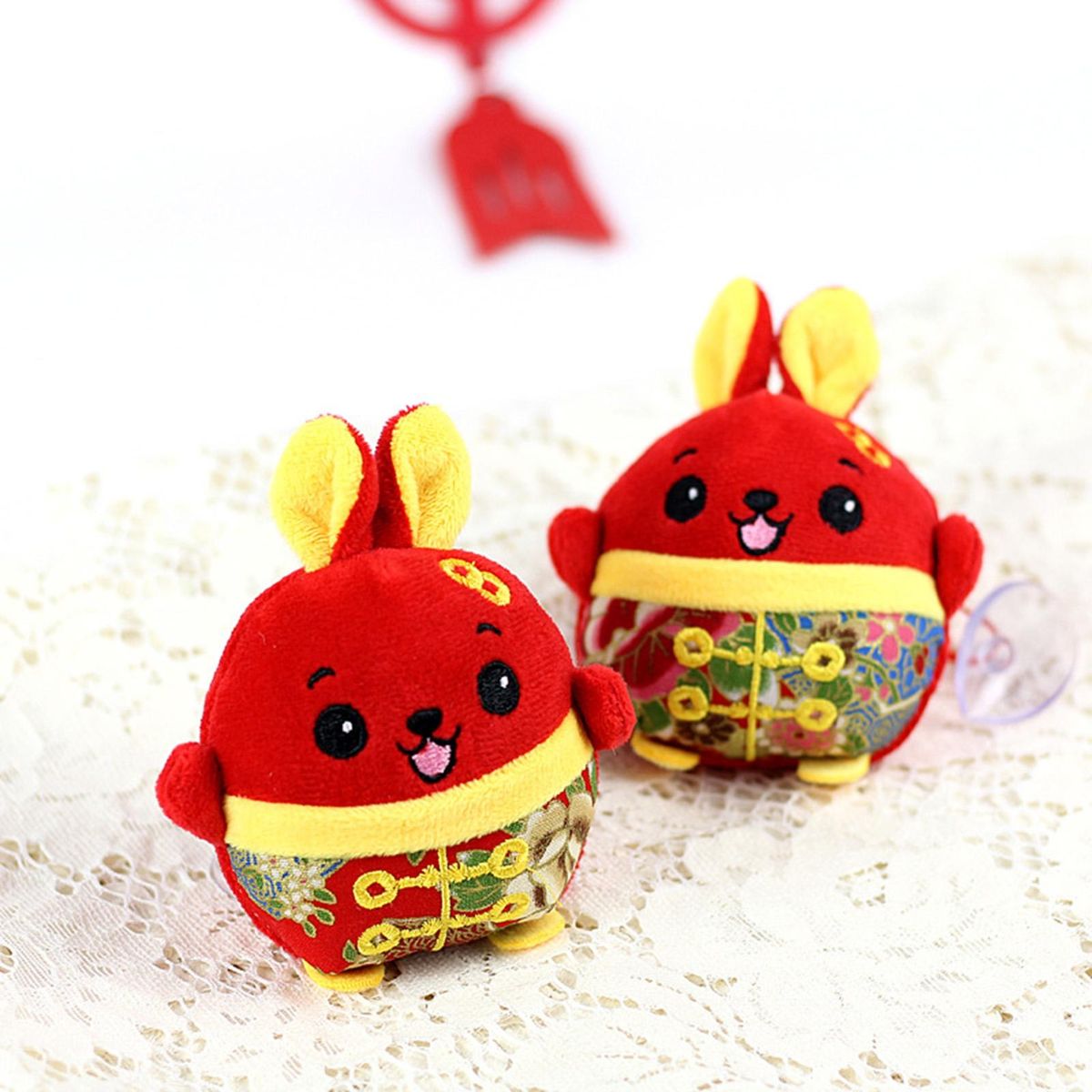 10cm Rabbit Plush Pendant 2023 New Year Mascot Stuffed Animal Doll Red