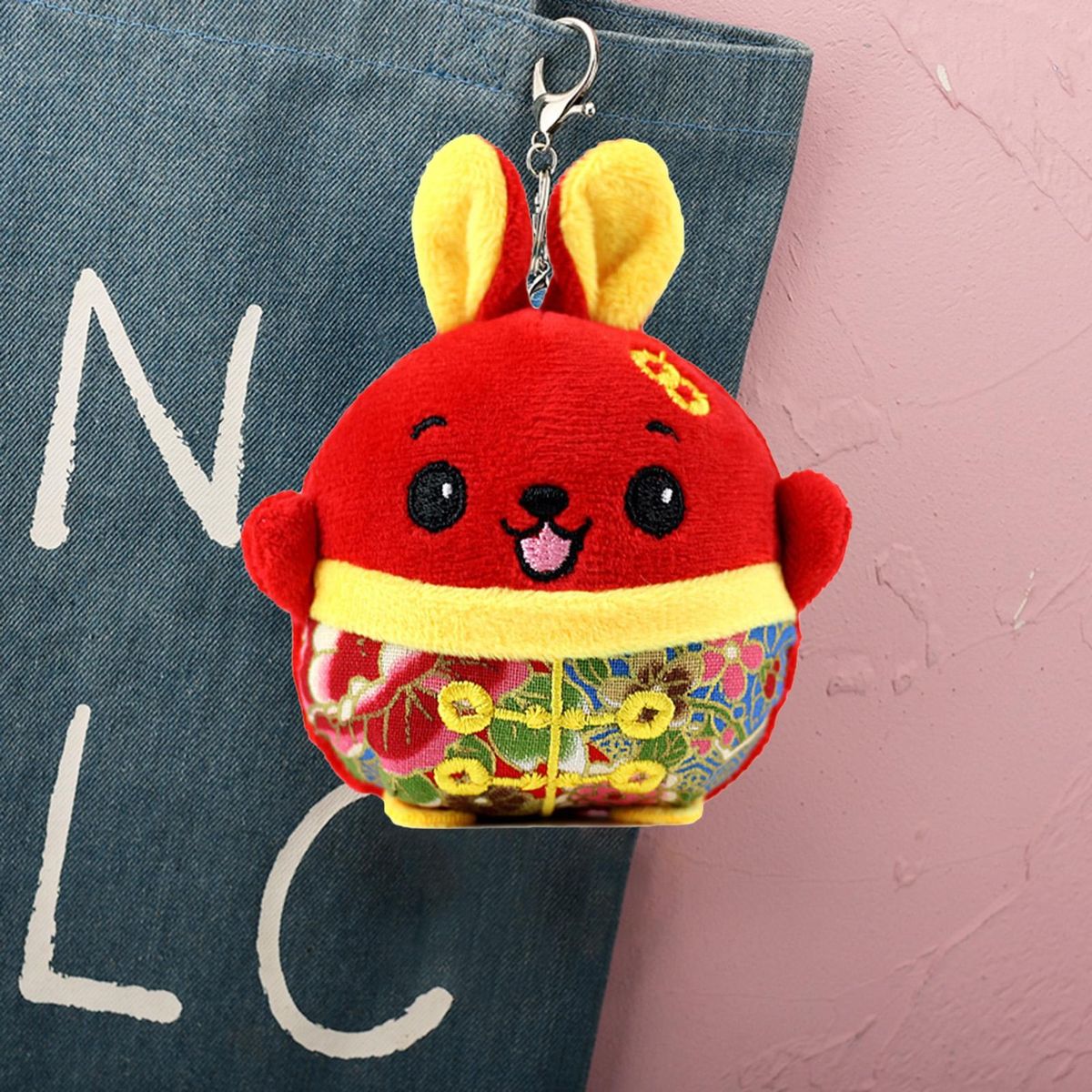 10cm Rabbit Plush Pendant 2023 New Year Mascot Stuffed Animal Doll Red
