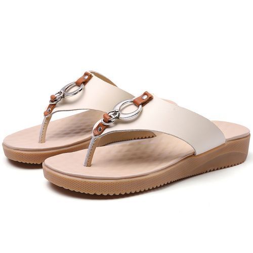 Women Flip Flops Lady Flat Sandals Beige