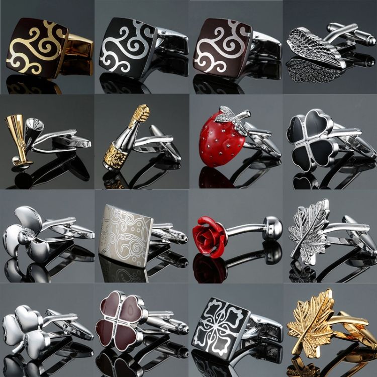 2 Pairs Men Clover Rose Pattern Cufflinks, Color: Silver Fan S