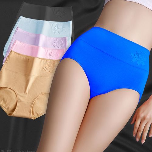 Cotton Women's Panties Elastic Soft Large Size 4XL Underpanties Embossed ROSE Ladies Underwear Breathable Sexy High Waist Briefs(#light Blue)