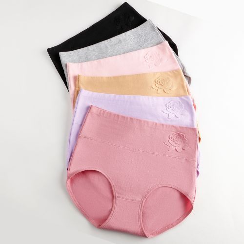 Cotton Women's Panties Elastic Soft Large Size 4XL Underpanties Embossed ROSE Ladies Underwear Breathable Sexy High Waist Briefs(#light Blue)