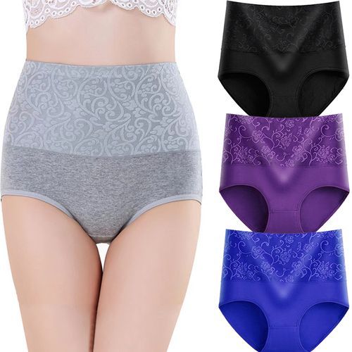 Cotton Women's Panties Elastic Soft Large Size 4XL Underpanties Embossed ROSE Ladies Underwear Breathable Sexy High Waist Briefs(#light Blue)