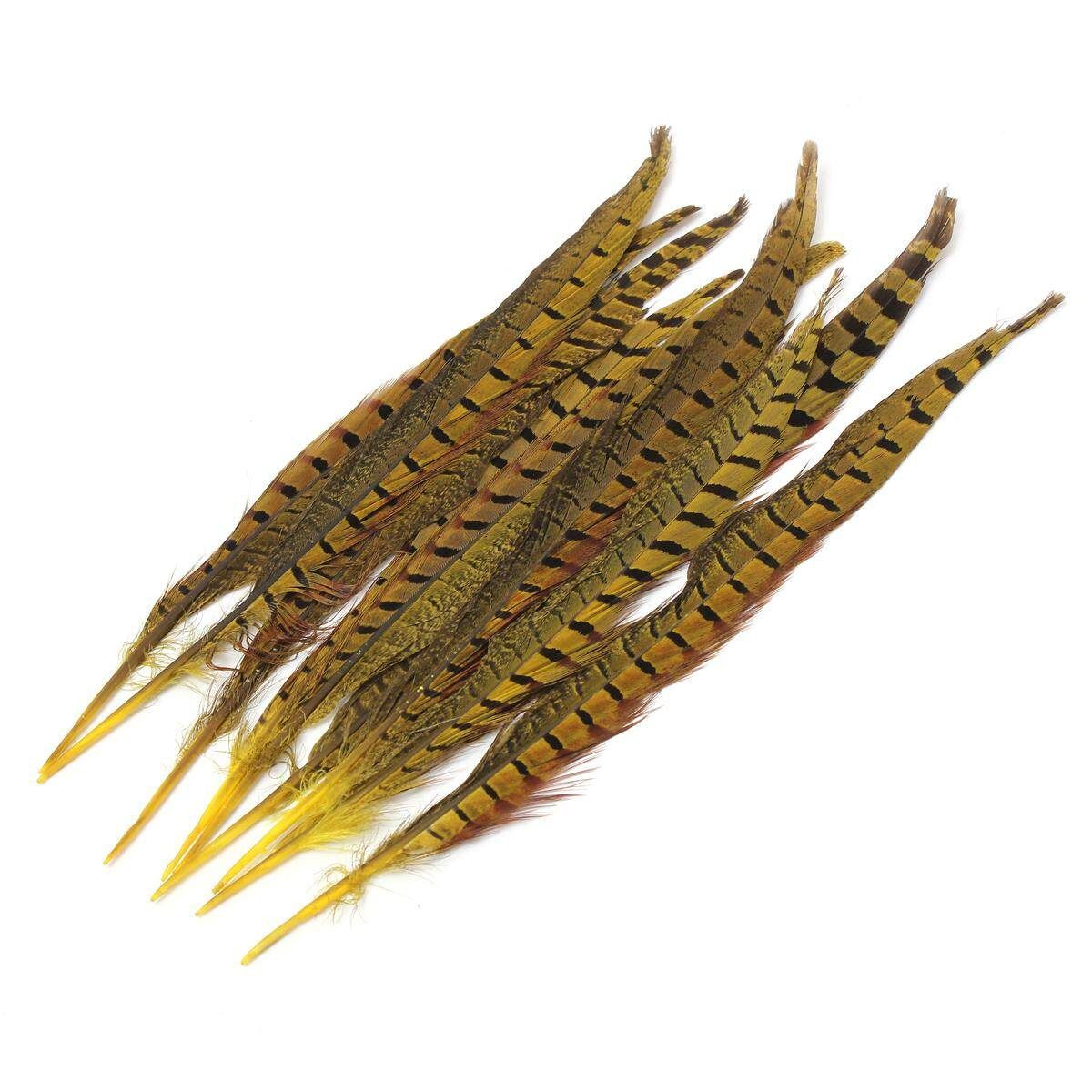 10Pcs Beautiful Pheasant Tail Feathers 12-14 Inch Long Costume Millinery Multicolor Egg Yellow