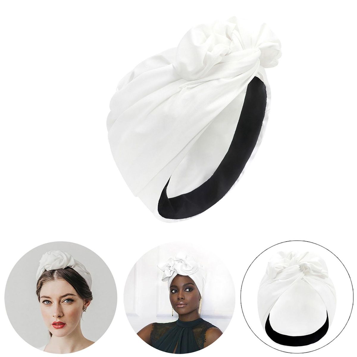 Solid-color Headscarf Retro Chic Headwrap Soft Breathable for Women White